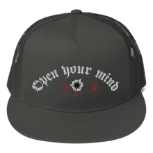 Load image into Gallery viewer, Open Your Mind Trucker Cap Hat Aighard Merchandise Webshop Carcass Tools Of The Trade Open Minded Trephine Torture Gorra Gun
