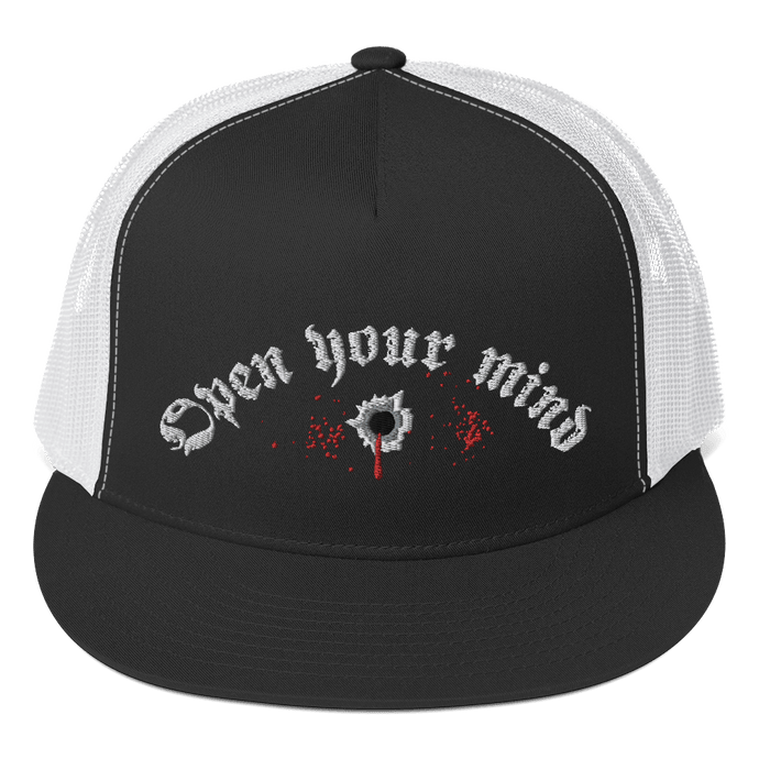 Open Your Mind Trucker Cap Hat Aighard Merchandise Webshop Carcass Tools Of The Trade Open Minded Trephine Torture Gorra Gun