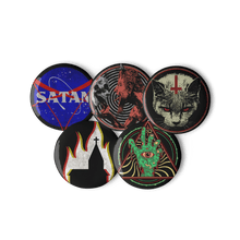 Load image into Gallery viewer, Buy Evil Badges Aighard Merchandise Webshop Satanasa Bereshit Purr Evil Church Arson Cosmic Zombie Black Metal Death Chapas
