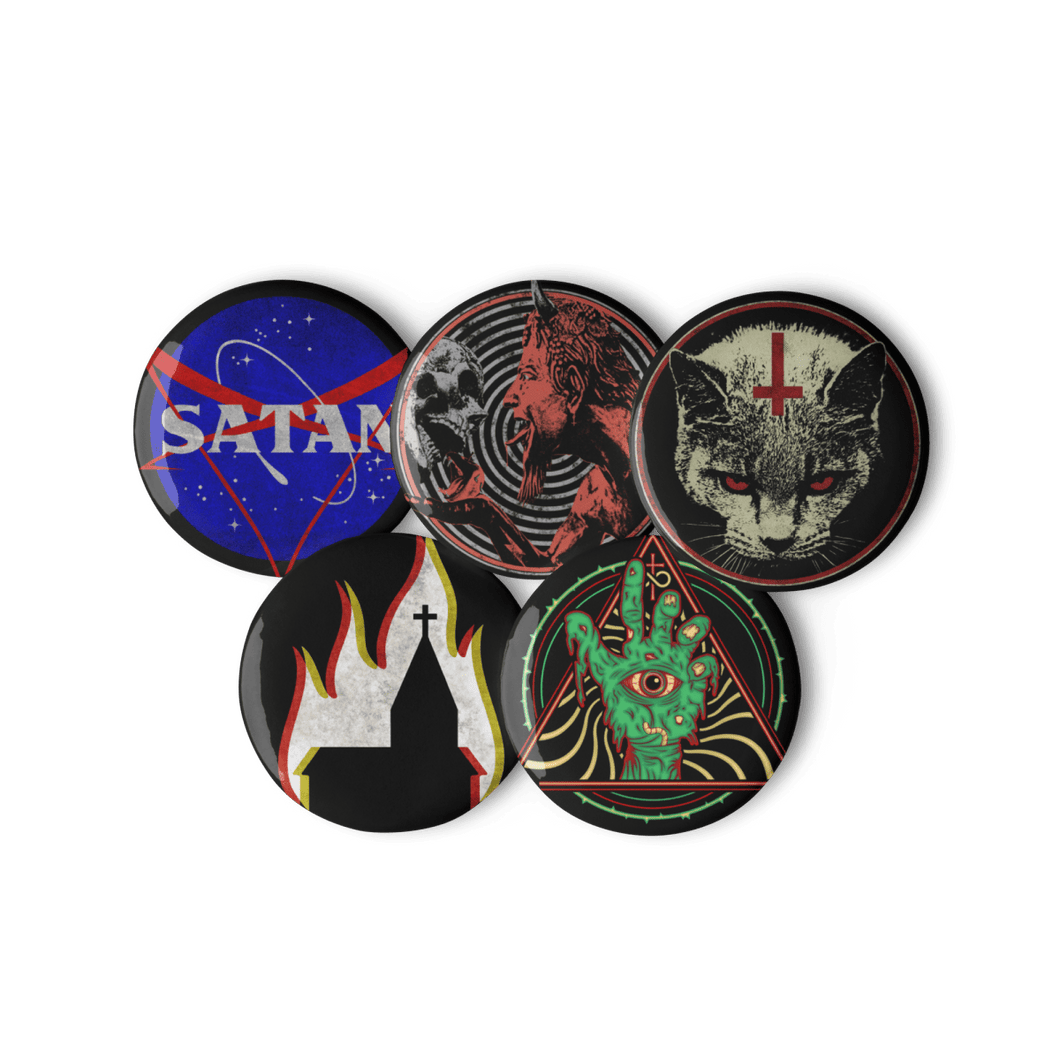 Buy Evil Badges Aighard Merchandise Webshop Satanasa Bereshit Purr Evil Church Arson Cosmic Zombie Black Metal Death Chapas